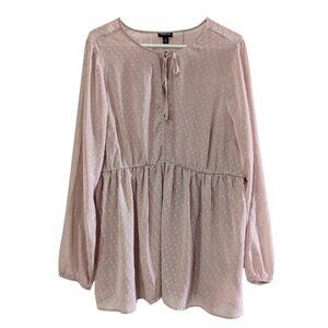 Torrid Women's Sheer Dusty Pink Tunic, Size 2, Peplum Style, Vneck, Long Sleeve